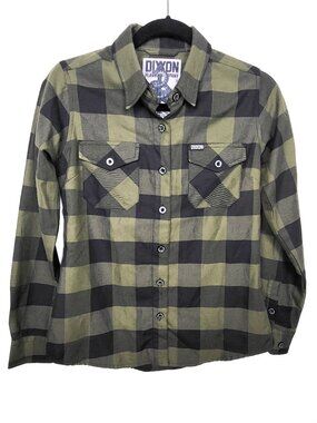 Dixxon olive green buffalo plaid flannel button down shirt | Ladies size small